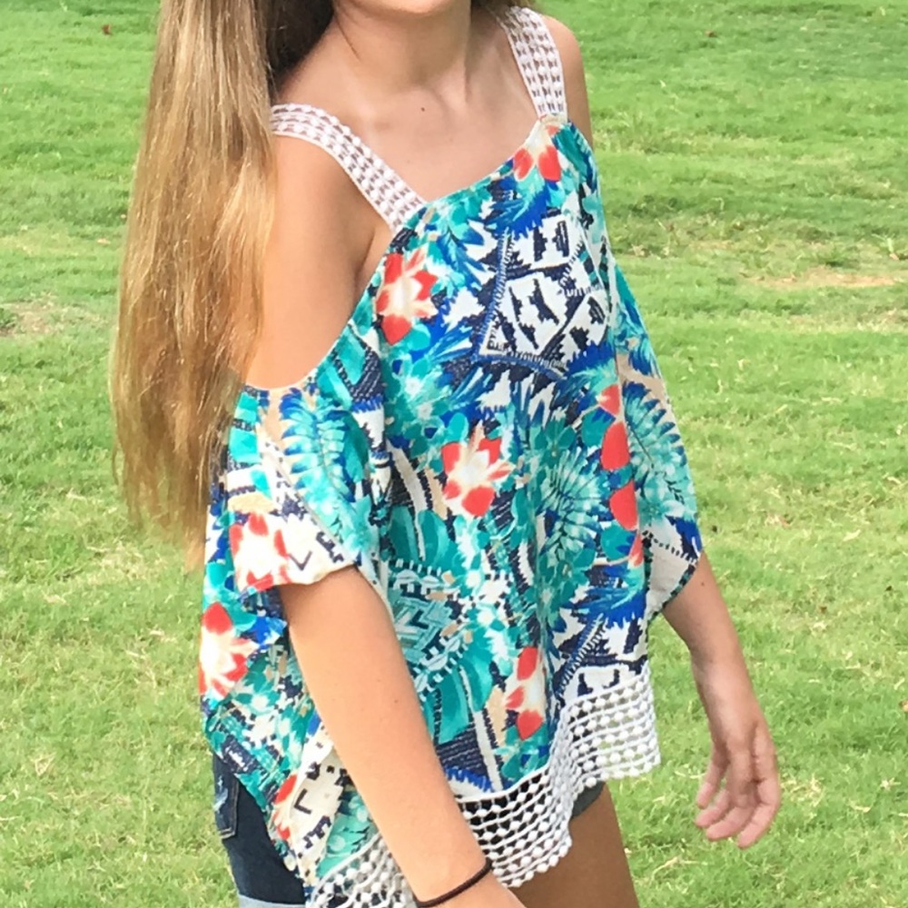 super cute tropical and lace top